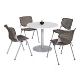 KFI STUDIOS 811774036733 Pedestal Table with Four Brownstone Kool Series Chairs, Round, 36" Dia x 29h, Designer White