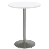 KFI STUDIOS 811774037143 Pedestal Bistro Table with Four Sky Blue Kool Series Barstools, Round, 36" Dia x 41h, Designer White