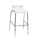 KFI STUDIOS 811774039932 Pedestal Bistro Table with Four White Jive Series Barstools, Square, 36 x 36 x 41, Studio Teak