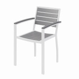 KFI STUDIOS 840031918451 Eveleen Outdoor Patio Table with Two Gray Powder-Coated Polymer Chairs, 30" Dia x 29h, Designer White