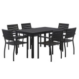 KFI STUDIOS 840031925244 Eveleen Outdoor Patio Table with Six Black Powder-Coated Polymer Chairs, 32 x 55 x 29, Black