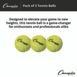 CHAMPION SPORT Sports TB3 Tennis Balls, 2.5" Diameter, Yellow, 3/Pack