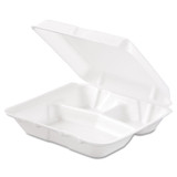 DART 80HT3R Foam Hinged Lid Containers, 3 Compartments, 7.5 x 8 x 2.3, White, 200/Carton