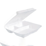DART 80HT3R Foam Hinged Lid Containers, 3 Compartments, 7.5 x 8 x 2.3, White, 200/Carton