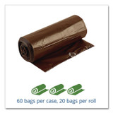 STOUT by Envision™ G3036B80 Controlled Life-Cycle Plastic Trash Bags, 30 gal, 0.8 mil, 30" x 36", Brown, 60/Box