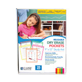 C-LINE PRODUCTS, INC 40820 Reusable Dry Erase Pockets, Super Heavy-Duty, Top Load 9 x 12 Insert, Clear Front, Assorted Neon Border, 25/Box