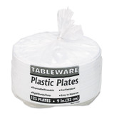 TABLEMATE PRODUCTS, CO. 19644WH Plastic Dinnerware, 3-Compartment Plates, 9" dia, White, 125/Pack