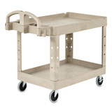 RUBBERMAID COMMERCIAL PROD. 450088BG BRUTE Heavy-Duty Utility Cart with Lipped Shelves, Plastic, 2 Shelves, 500 lb Capacity, 17.13" x 38.5" x 38.88", Beige