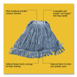 RUBBERMAID COMMERCIAL PROD. D213 BLU Super Stitch Blend Mop Head, Cotton/Synthetic, Large, 1" Red Headband, Blue, 6/Carton