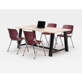 KFI STUDIOS 840031900449 Midtown Dining Table with Four Burgundy Kool Series Chairs, 36 x 72 x 30, Kensington Maple