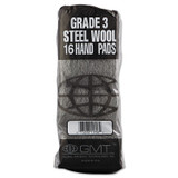 GLOBAL MATERIAL TECHNOLOGIES GMT 117006 Industrial-Quality Steel Wool Hand Pads, #3 Medium, Steel Gray, 16 Pads/Sleeve, 12 Sleeves/Carton