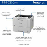 Brother Industries, Ltd Brother HLL6210DW Brother HL-L6210DW Business Monochrome Laser Printer with Large Paper Capacity, Wireless Networking, and Duplex Printing