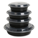 GEN TORND32 Microwavable Food Container with Lid, Round, 32 oz, 7.28 x 7.28 x 2.55, Black/Clear, Plastic, 150/Carton