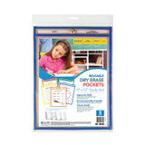 C-LINE PRODUCTS, INC 40630 Reusable Dry Erase Pockets, Super Heavy-Duty, Top Load 9 x 12 Insert, Clear Front, Assorted Border Colors, 5/Pack