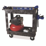 RUBBERMAID COMMERCIAL PROD. 9T6600BLA Heavy-Duty Flat-Handle Maintenance/Utility Cart, Plastic, 2 Shelves, 500 lb Capacity, 34.13" x 17.38" x 32.38", Black