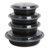 GEN TORND16 Microwavable Food Container with Lid, Round, 16 oz, 6.29 x 6.29 x 1.96, Black/Clear, Plastic, 150/Carton