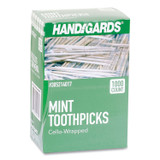 HANDGARDS INC. 426605 Individually Wrapped Round Wood Mint Toothpicks, 4", Natural, 1,000/Box, 12 Boxes/Carton