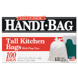 WEBSTER INDUSTRIES Handi-Bag® HAB6FK100CT Super Value Pack Can Liners, 13 gal, 0.6 mil, 23.75" x 28", White, 100 Bags/Box, 6 Boxes/Carton