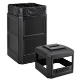 GLOBAL INDUSTRIAL 641540BK Square Plastic Waste Receptacle, Ashtray Lid with Open Sides, 42 gal, Black