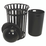 GLOBAL INDUSTRIAL 261944BK Outdoor Slatted Steel Trash Can, Dome Lid, 36 gal, Black