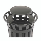 GLOBAL INDUSTRIAL 260803BK Outdoor Slatted Steel Trash Can, Rain Bonnet Lid, 24 gal, Black