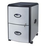 STOREX 61351U01C Mobile Filing Cabinet with Metal Siding, 2 Letter-Size File Drawers, Silver/Black, 19" x 15" x 23"