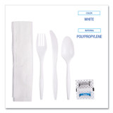 BOARDWALK 6KITMW Cutlery Kit, Plastic Fork/Spoon/Knife/Salt/Polypropylene/Napkin, White, 250/Carton