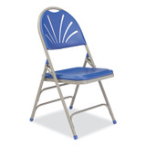 NATIONAL PUBLIC SEATING NPS® 1105 1100 Series Deluxe Fan-Back Tri-Brace Folding Chair, Supports Up to 500 lb, Blue Seat, Blue Back, Gray Base, 4/Carton