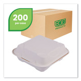 ECO-PRODUCTS,INC. EP-HC81 Molded Fiber Hinged Clamshell Containers, 8 x 8 x 3, White, Sugarcane, 200/Carton
