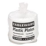 TABLEMATE PRODUCTS, CO. 6644WH Plastic Dinnerware, Plates, 6" dia, White, 125/Pack