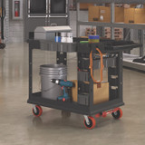 SUNCAST CORPORATION Commercial® PUCHD2645 Heavy Duty Plus Utility Cart, Plastic, 2 Shelves, 6 Bins, Capacity, 26.5" x 48.78" x 34.81", Black
