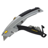 STANLEY BOSTITCH 10788 Curved Quick-Change Utility Knife, Stainless Steel Retractable Blade, 3 Blades, 6.63" Metal Handle, Black/Chrome
