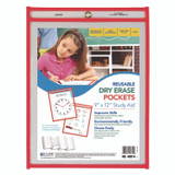 C-LINE PRODUCTS, INC 40814 Reusable Dry Erase Pockets, Super Heavy-Duty, Top Load 9 x 12 Insert, Clear Front, Neon Red Border, 30/Pack