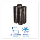 BOARDWALK 4046H Low-Density Waste Can Liners, 45 gal, 0.6 mil, 40" x 46", Black, Perforated Roll, 25 Bags/Roll, 4 Rolls/Carton
