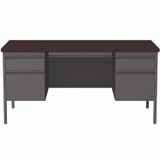 ALERA HSD6030CM Double Pedestal Steel Desk, 60" x 30" x 29.5", Mahogany/Charcoal, Charcoal Legs