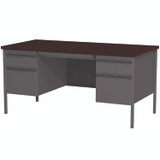 ALERA HSD6030CM Double Pedestal Steel Desk, 60" x 30" x 29.5", Mahogany/Charcoal, Charcoal Legs