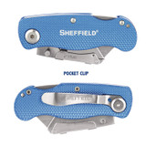 GREAT NECK SAW MFG. 12113 Sheffield Folding Lockback Knife, 1 Utility Blade, 2" Blade, 3.5" Aluminum Handle, Blue