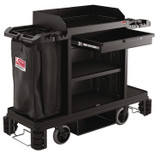 SUNCAST CORPORATION Commercial® HKC2002 Partially Assembled Premium Housekeeping Cart, Plastic, 1 Shelf, 24 x 62.13 x 49.75, Black