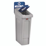 RUBBERMAID COMMERCIAL PROD. 2185055 Slim Jim Recycling Station Kit, 1-Stream Mixed Recycling, 23 gal, Plastic, Gray/Blue