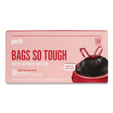 PERK 24377879 Drawstring Heavy-Duty Trash Bags, 33 gal, 1.1 mil, 37" x 33", Black, 30/Box