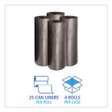 BOARDWALK 3858H Low-Density Waste Can Liners, 60 gal, 0.65 mil, 38" x 58", Black, Perforated Roll, 25 Bags/Roll, 4 Rolls/Carton