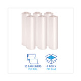 BOARDWALK 404622 High-Density Can Liners, 45 gal, 19 mic, 40" x 46", Natural, Perforated Roll, 25 Bags/Roll, 6 Rolls/Carton