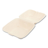 BOARDWALK HINGE66NPFA Bagasse PFAS-Free Food Containers, 6 x 6 x 3.19, Tan, Sugarcane, 500/Carton