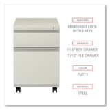 ALERA PBBFPY File Pedestal with Full-Length Pull, Left or Right, 2-Drawers: Box/File, Legal/Letter, Putty, 14.96" x 19.29" x 21.65"