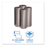 BOARDWALK 528 Low-Density Waste Can Liners, 60 gal, 0.95 mil, 38" x 58", Gray, Perforated Roll, 25 Bags/Roll, 4 Rolls/Carton