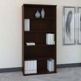 BUSH INDUSTRIES WC12914 Series C Collection Bookcase, Five-Shelf, 35.63w x 15.38d x 72.78h, Mocha Cherry