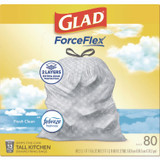 CLOROX SALES CO. Glad® 78899BX ForceFlex Kitchen Drawstring Trash Bags, 13 gal, Fresh Clean Scent, 24" x 27.38", White, 80/Box