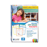 C-LINE PRODUCTS, INC 40620 Reusable Dry Erase Pockets, Super Heavy-Duty, Top Load 9 x 12 Insert, Clear Front, Assorted Border Colors, 25/Box