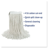 BOARDWALK 2016CCT Cut-End Wet Mop Head, Cotton, #16, White, 12/Carton