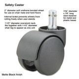 MASTER CASTER COMPANY 64335 Safety Casters, Oversized Neck, Grip Ring Type B Stem, 2" Soft Polyurethane Wheel, Matte Black, 5/Set